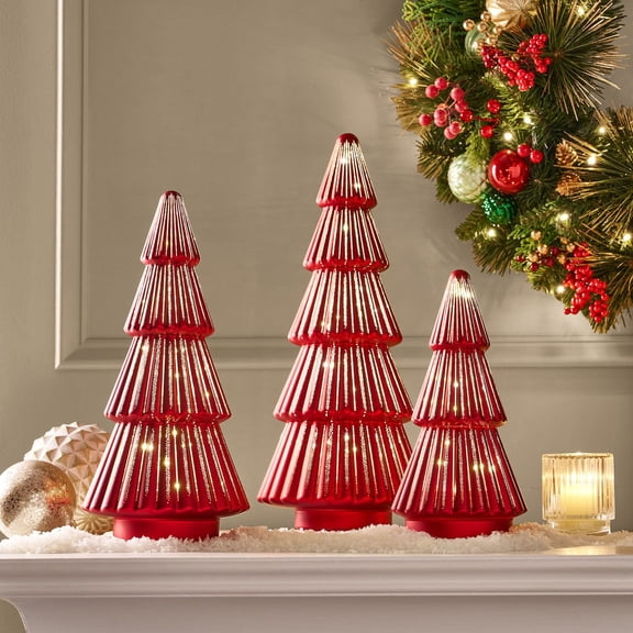 Member's Mark Rotating Pre-Lit Shimmering Glass Trees, Set of 3
