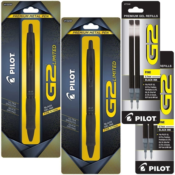 Pilot G2 Limited Premium Retractable Gel Ink Pen Bundle, Fine Point, 0.7 mm, Black Ink