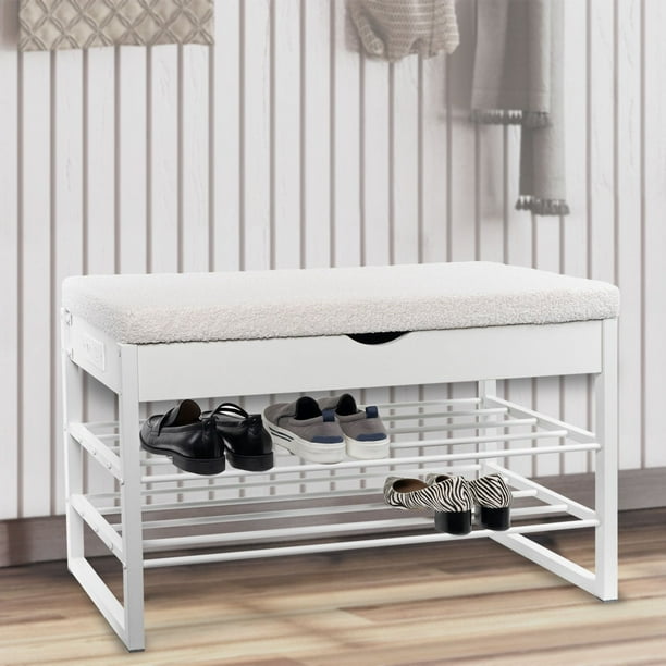EZDO Home Upholstered Storage Bench with Charging Station, White - Main Image