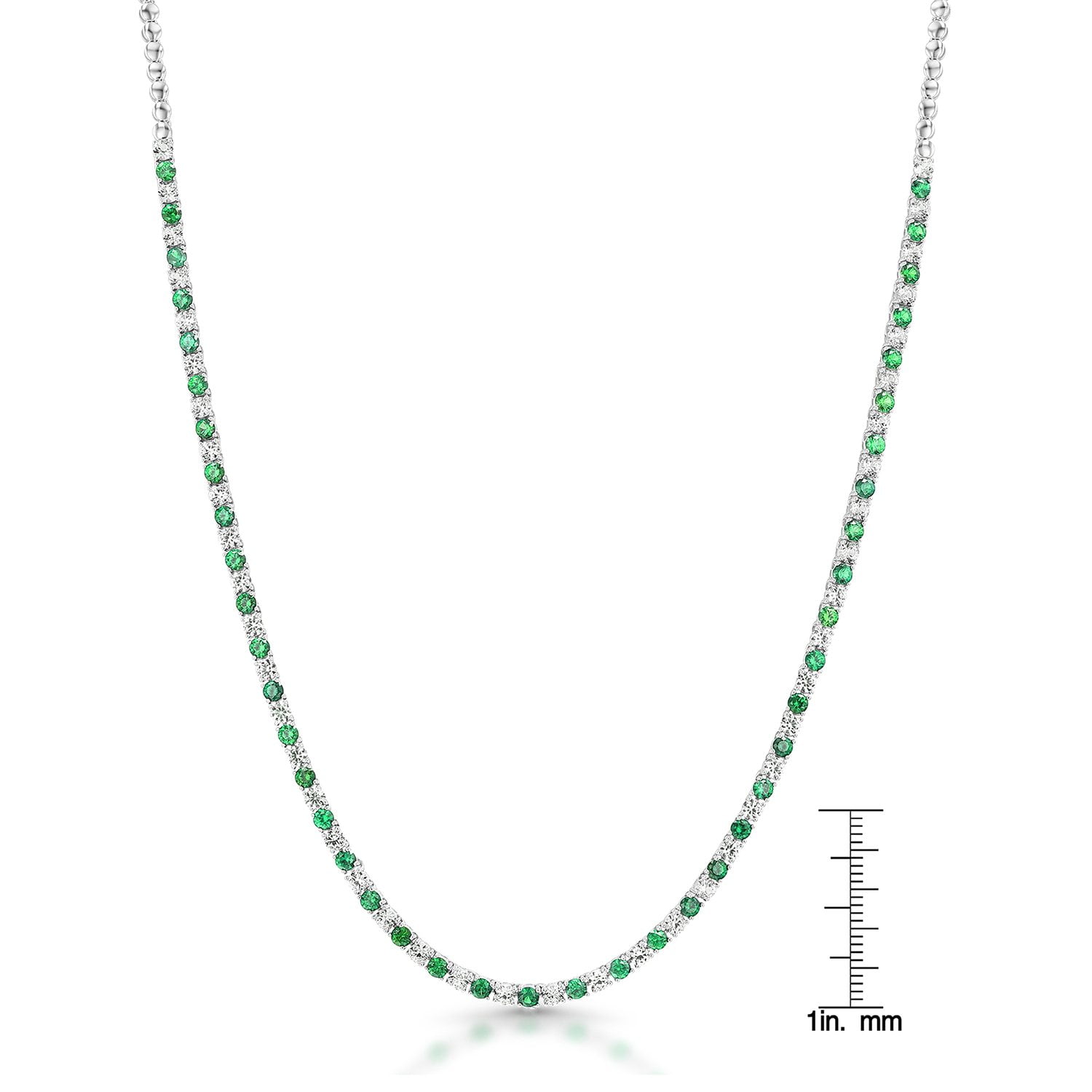 Round Cut Lab Created Gemstone Tennis Necklace in Sterling Silver