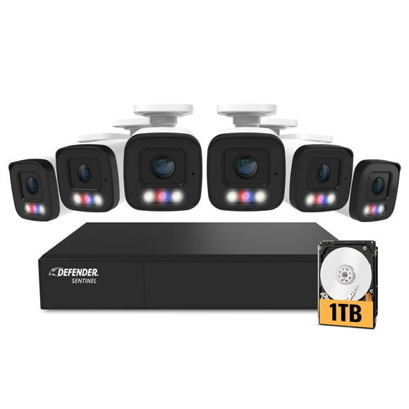 Defender AI POWERED Sentinel 4K Ultra HD Wired 8 Channel PoE NVR Security System with 6 Metal Cameras 1TB HDD