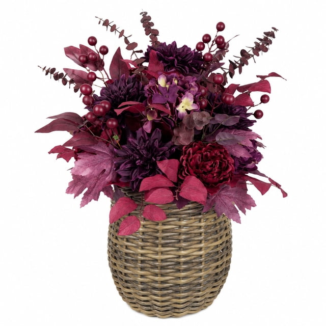 Artificial 36" Fall Baskets in Round Baskets, Assorted Colors