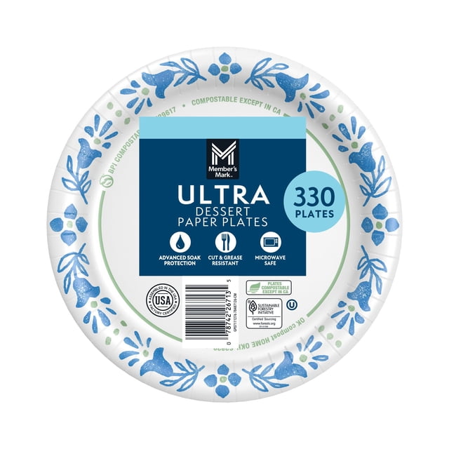 Member's Mark Ultra Dessert/Snack Paper Plates, 6.875", 330 ct.