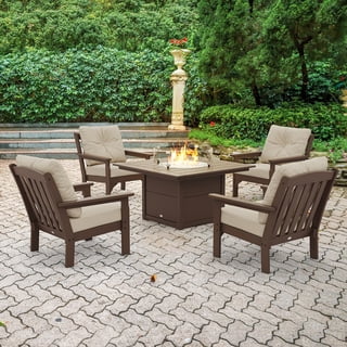 POLYWOOD Gulf Shores Deep Seating Fire Chat Set with Sunbrella Fabric, 5pc