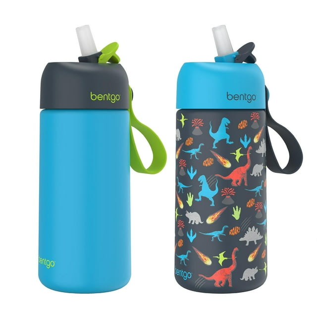 Bentgo 2-Pack Kids Stainless Steel 14 oz Water Bottle Set, Assorted Designs