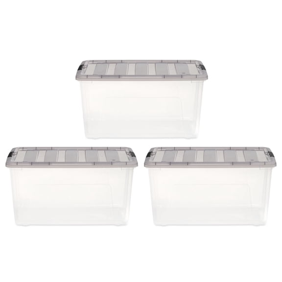 IRIS USA 72 Qt Plastic Storage Box with Lid and Latches, Clear, 3 Piece Set