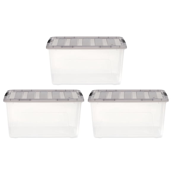 IRIS USA 72 Qt Plastic Storage Box with Lid and Latches, Clear, 3 Piece Set