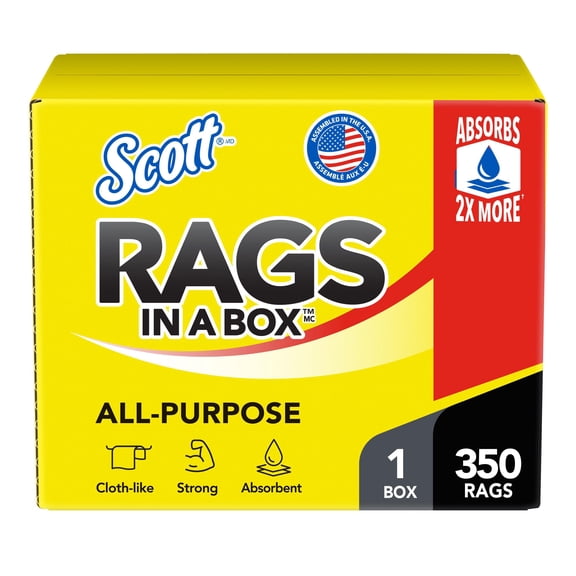 Scott Rags In a Box, White, All Purpose 350 Sheets/Box