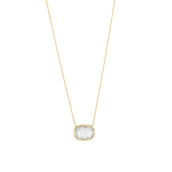 Cushion Cut Gemstone Bezel Set Necklace in 14K Gold