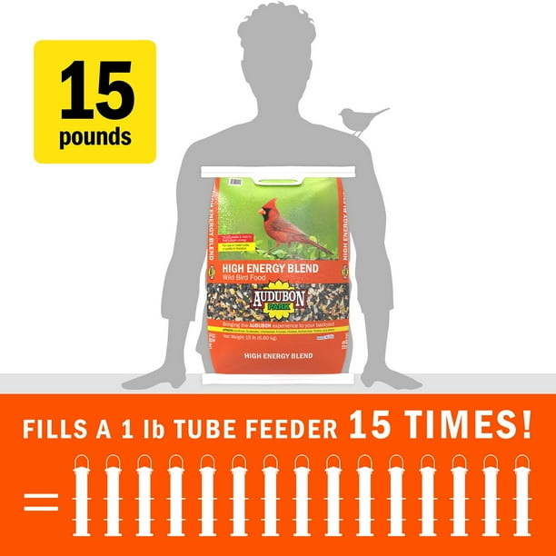 Audubon Park High Energy Blend Wild Bird Food, Premium Mix of Seeds and Nuts, 15 lbs
