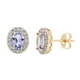 thumbnail image 1 of Oval Cut Genuine Gemstone & 0.16 CT.T.W. Diamond Halo Stud Earrings in 14K Gold, 1 of 5