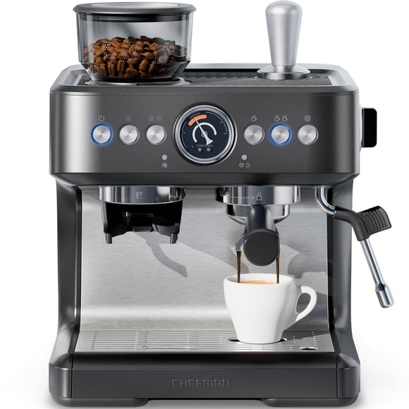 Chefman Crema Deluxe Double-Boiler Espresso Machine with Coffee Grinder