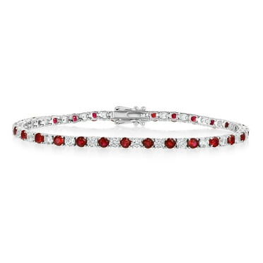 Lab Created White Sapphire Round Cut Gemstone Tennis Bracelet in Sterling Silver