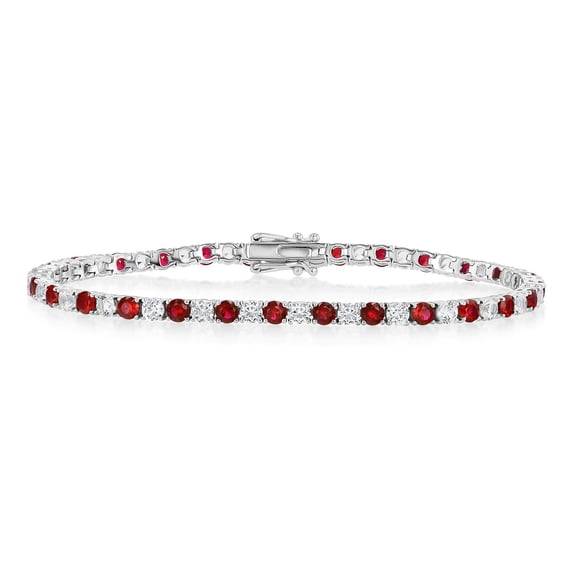 Lab Created White Sapphire Round Cut Gemstone Tennis Bracelet in Sterling Silver