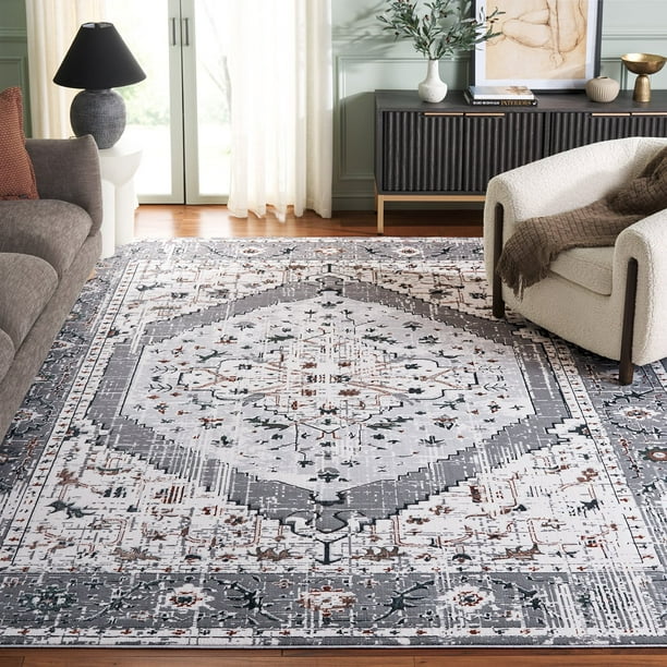 SAFAVIEH (サファビア)プラッシュエリアラグ アイボリー/グレー Safavieh Evoke Isla 12 X 18 (ft) Gray/Ivory Indoor Floral