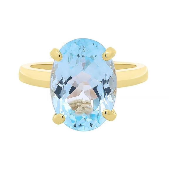 Solitaire Oval Gemstone Ring in 14K Gold