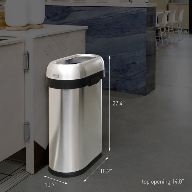 simplehuman 13.2 Gal. Slim Open Can, Brushed Heavy-Gauge Stainless