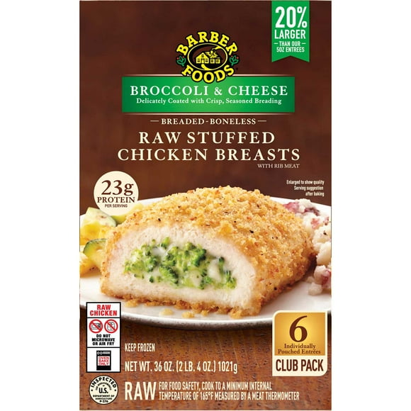 Barber Foods Stuffed Broccoli and Cheese Chicken Breast, Frozen, 6 ct.