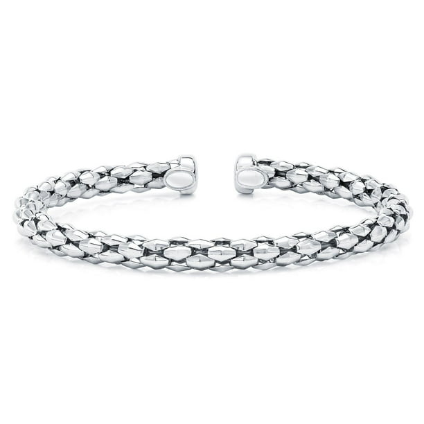 Mosaic Chain Bangle Bracelet Set in Sterling Silver 18K Gold