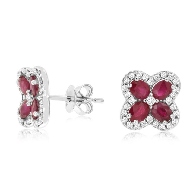Oval Cut Gemstone & 0.35 CT.T.W. Diamond Clover Stud Earrings in 14K Gold