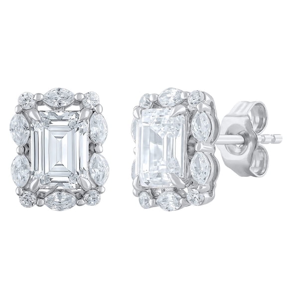 2.46 CT.T.W. Emerald, Round, and Marquise Lab Created Diamond Earrings in 14K Gold