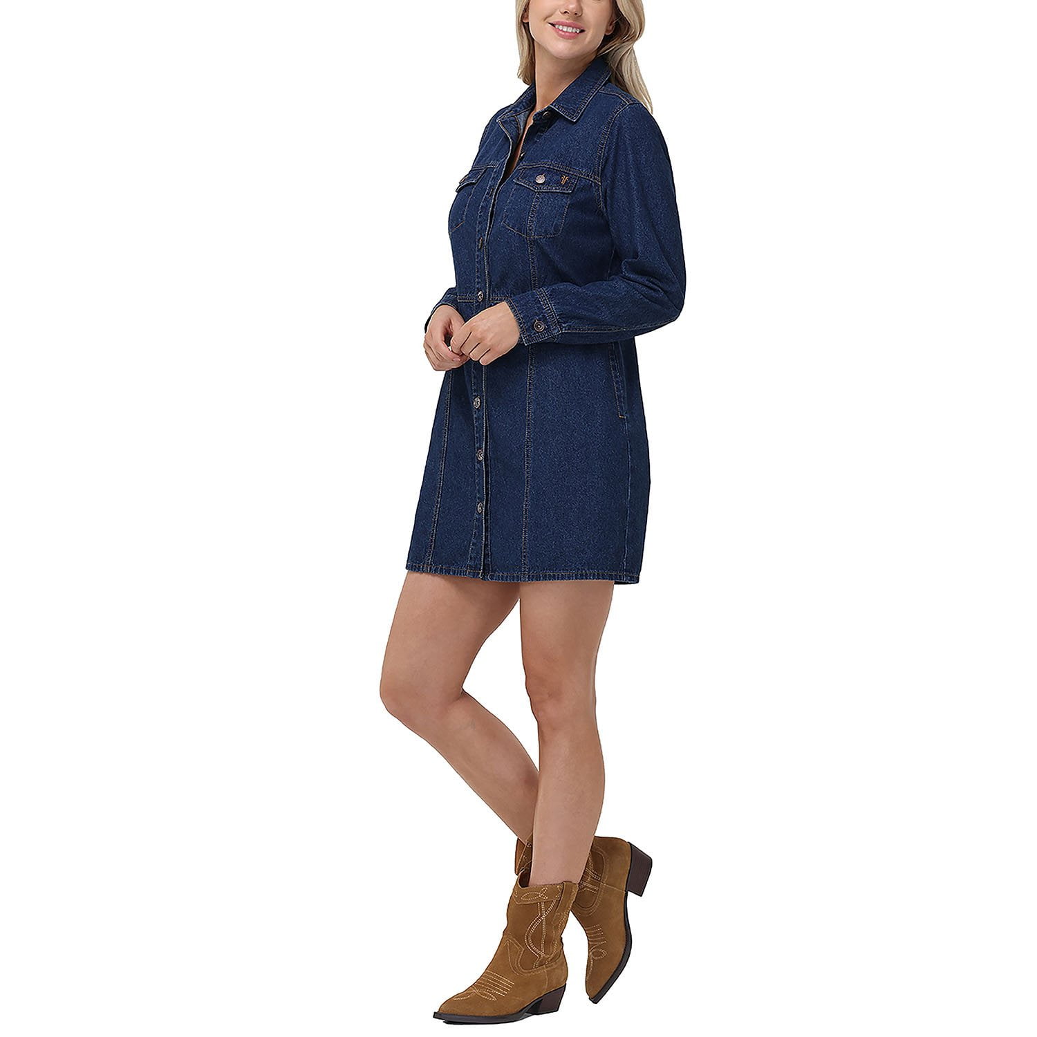 white christmas dresses Frye Women's 100% Cotton Form Fitting Buttons Pockets Mini Denim Dress —  Ewirelessgear main image 0