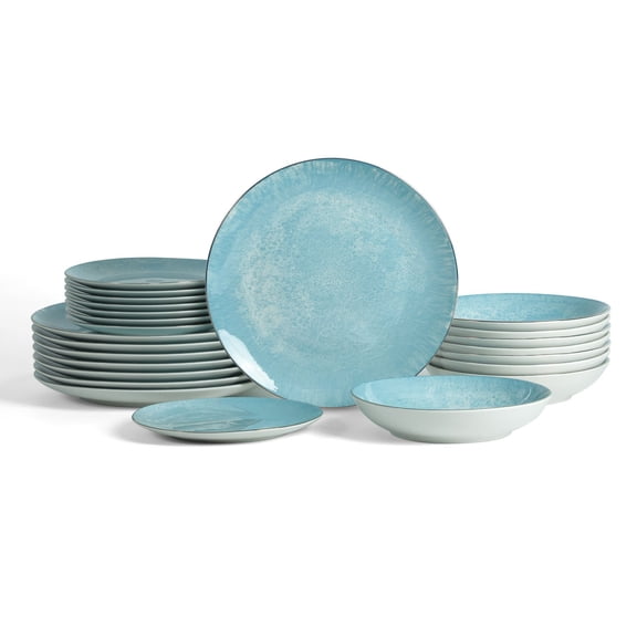 Christian Siriano Onyx 24-Piece Porcelain with Gold Rim Dinnerware Set