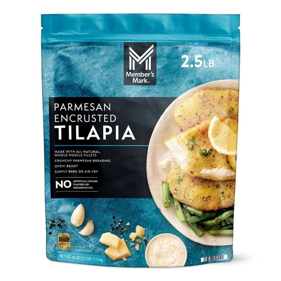 Member's Mark Farm Raised Skinless and Boneless Parmesan Encrusted Tilapia, Frozen, 2.5 lbs.