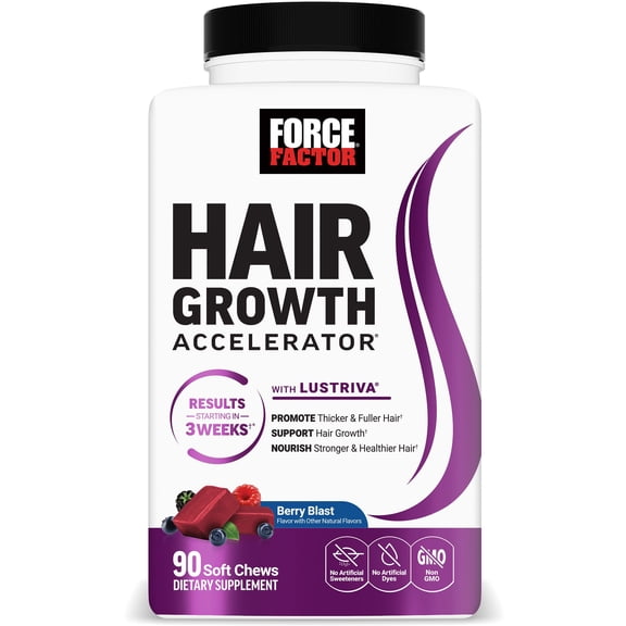 Force Factor Hair Growth Accelerator Soft Chews, Berry Blast Flavor, 90 Chews