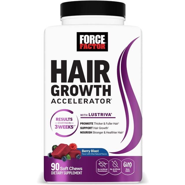 Force Factor Hair Growth Accelerator Soft Chews, Berry Blast Flavor, 90 Chews