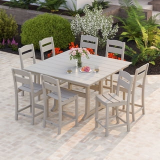 POLYWOOD Gulf Shores Farmhouse Trestle Counter Side Chair Set, 9pc