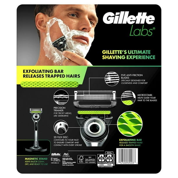 GilletteLabs Men's Exfoliating Razor, 5 Blade, Handle + 8
