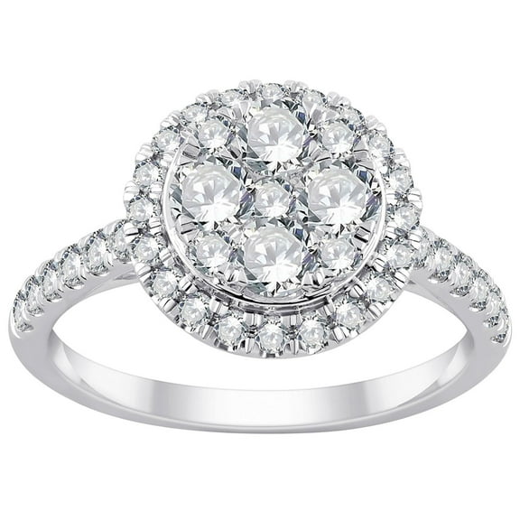 1.20 CT. T.W. Round Cluster Halo Diamond Ring in 14K Gold