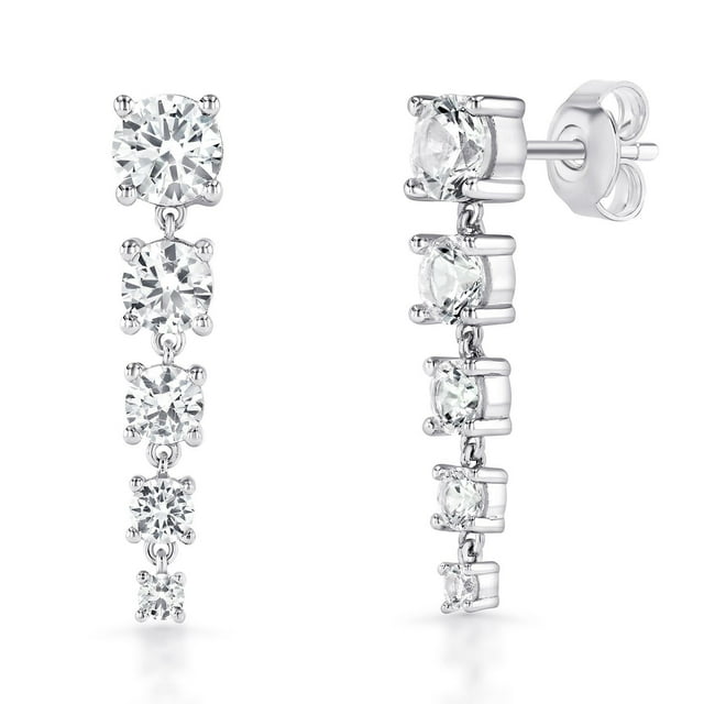 925 Sterling Silver Lab Created White Sapphire Graduated Earring