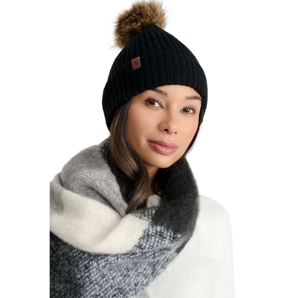 Lucky Brand Scarf and Hat Set Black Knit Pom Beanie Plaid Scarf Gift Box Lucky Brand Women main image 4