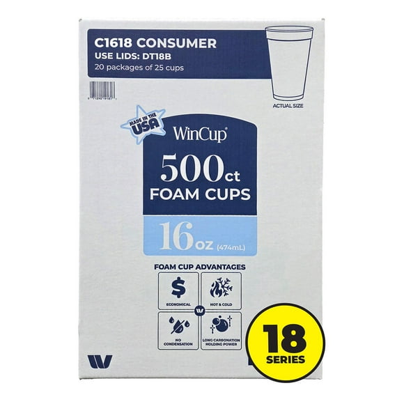 WinCup Foam Drink Cups 18 Series, White, Multi ct.