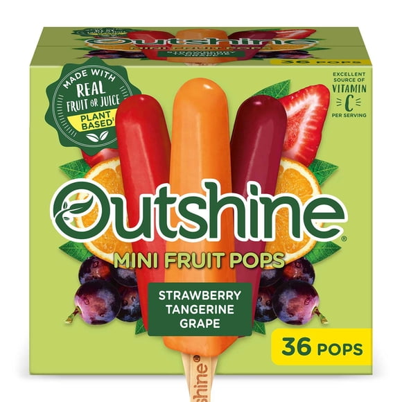Outshine Strawberry, Tangerine, Grape Mini Fruit Ice Pops, Frozen, 36 ct.