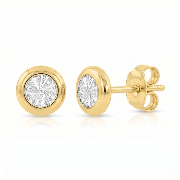 Diamond Cut Bezel Stud Earrings in 14K Gold