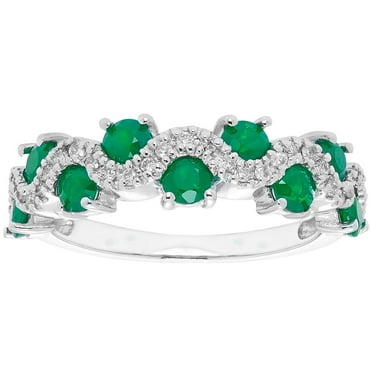 Round Cut Genuine Gemstone and Diamond Accent Band in 14K Gold
