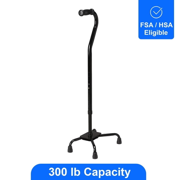 Medline Aluminum Quad Cane with Large Base, 300 lb Capacity, Black