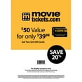 thumbnail image 3 of Movietickets.com $50 Gift Card Multi-Pack, 2 x $25, 3 of 3