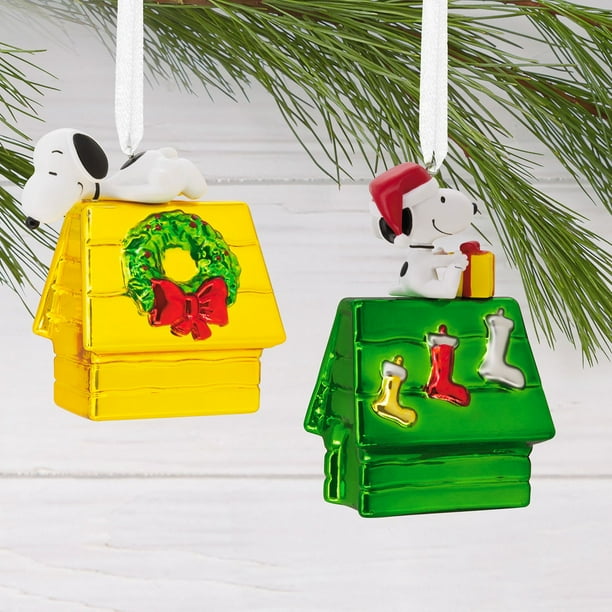 Hallmark Peanuts Snoopy Doghouse Blown Glass Christmas Ornaments