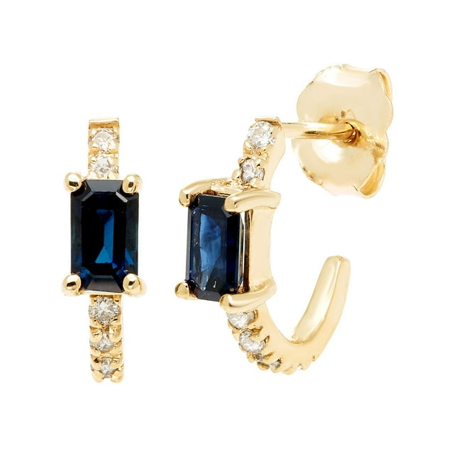 Emerald Cut Gemstone & 0.12 CT. TW Diamond Stud Earrings in 14K Gold