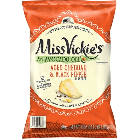 Miss Vickie’s Aged Cheddar & Black Pepper Flavored Kettle Cooked Potato Chips, 18 oz.