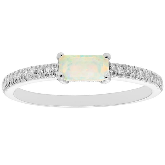 Baguette Cut Gemstone and 0.10 CT. T.W. Diamond Ring in 14K Gold
