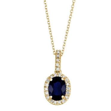 Oval Cut Genuine Gemstone & 0.11 CT. T.W. Diamond Halo Pendant Necklace in 14K Gold