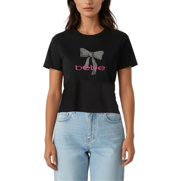 Bebe Women's Short Sleeve Rhinestone Logo T-Shirt