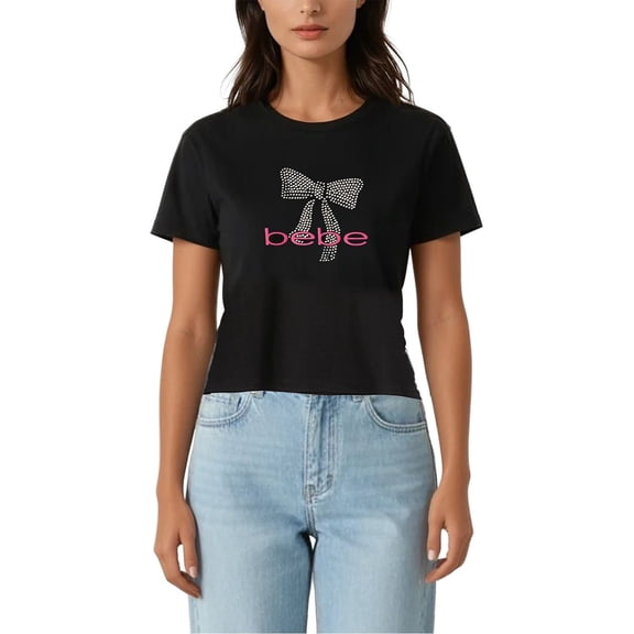 Bebe Women's Short Sleeve Rhinestone Logo T-Shirt