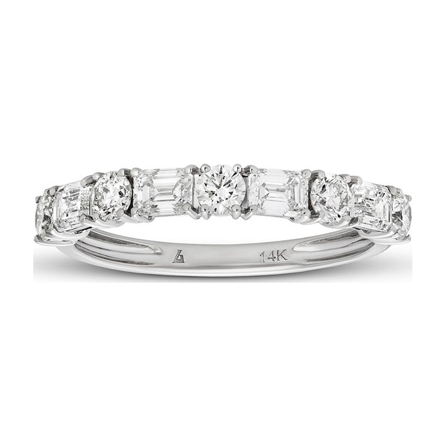 1.20 C.t. Tw Emerald And Round Cut Diamond Band In 14K Gold