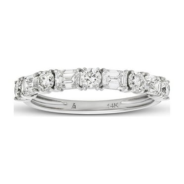 1.20 C.T. TW Emerald and Round Cut Diamond Band in 14K Gold